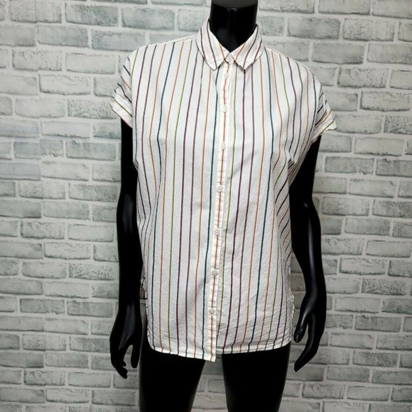 Madewell Womens S Central Shirt Sadie Stripe‎ Rolled Cuffed Sleeve Button Front - Picture 1 of 8